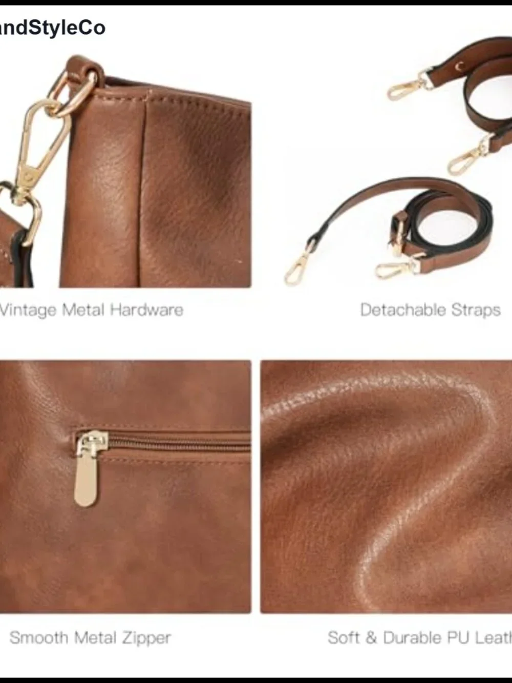 GOIACII Soft Vegan Leather Hobo Bag Detachable Straps Crossbody Shoulder Purse